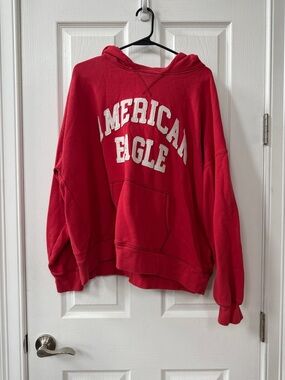 American Eagle Outfitters Red Pullover Hoodie with White Arch Logo